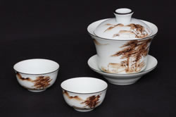 秋の風景柄白瓷 蓋碗・茶杯